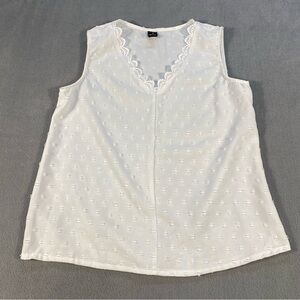 Emery Rose Women’s White Scalloped Lace Trim V-neck Sleeveless Top, size XS